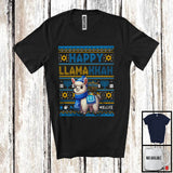 MacnyStore - Personalized Happy Llamakkah; Lovely Hanukkah Menorah Sweater Llama; Custom Name Family T-Shirt