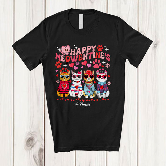 MacnyStore - Personalized Happy Meowentine's Day; Adorable Valentine Four Cats; Custom Name Family T-Shirt