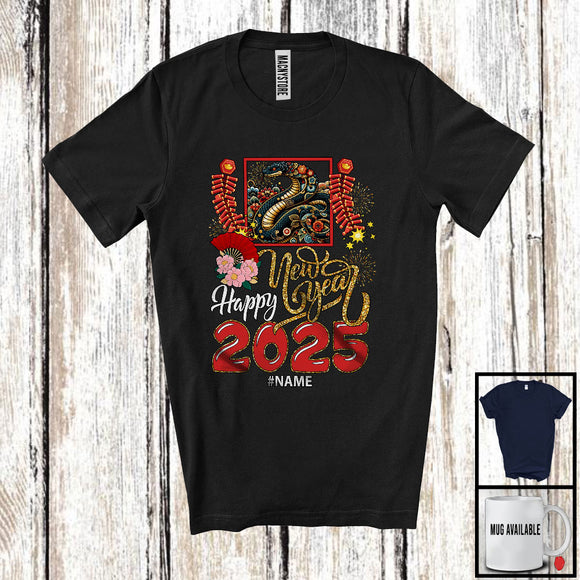 MacnyStore - Personalized Happy New Year 2025; Joyful Chinese Lunar New Year Snake; Custom Name Family T-Shirt