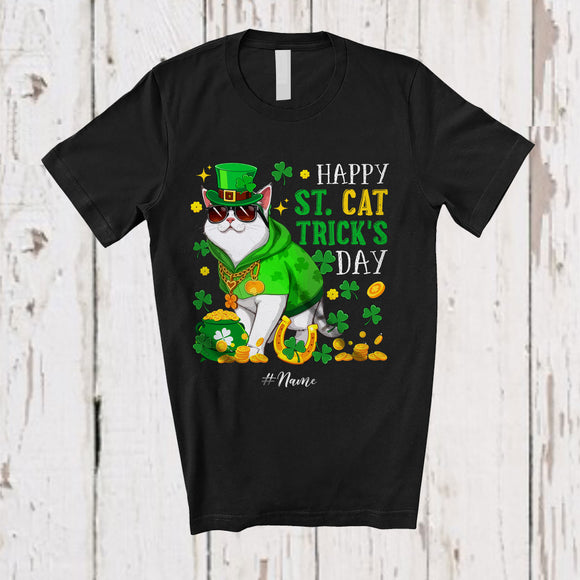 MacnyStore - Personalized Happy St. Cat Trick's Day; Amazing St. Patrick's Day Custom Name Cat Sunglasses T-Shirt