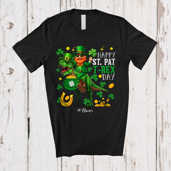 MacnyStore - Personalized Happy St. Pat T-Rex Day; Amazing St. Patrick's Day Custom Name Dinosaur Leprechaun T-Shirt