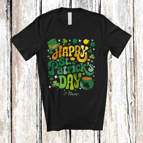 MacnyStore - Personalized Happy St. Patrick's Day; Awesome Custom Name Shamrock Simple; Leprechaun T-Shirt