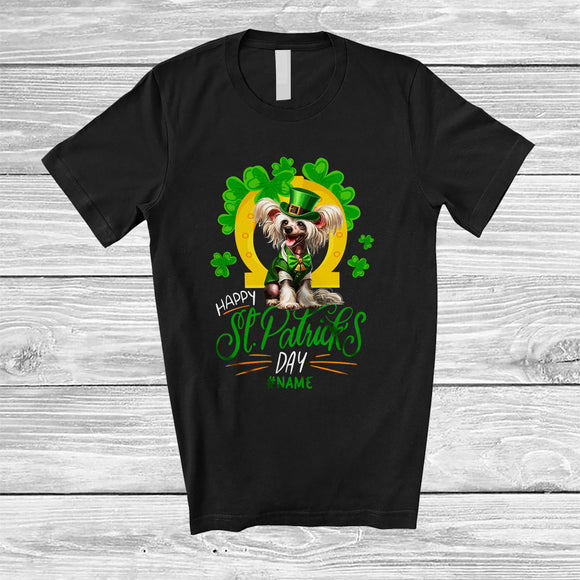 MacnyStore - Personalized Happy St. Patrick's Day; Lovely Custom Name Chinese Crested Dog; Horseshoe T-Shirt