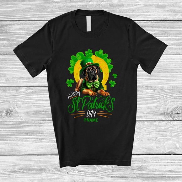 MacnyStore - Personalized Happy St. Patrick's Day; Lovely Custom Name English Mastiff Dog; Horseshoe T-Shirt