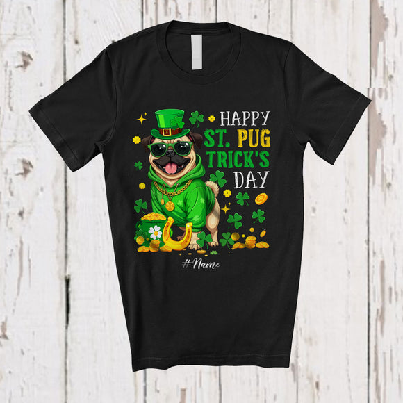 MacnyStore - Personalized Happy St. Pug Trick's Day; Amazing St. Patrick's Day Custom Name Pug Sunglasses T-Shirt