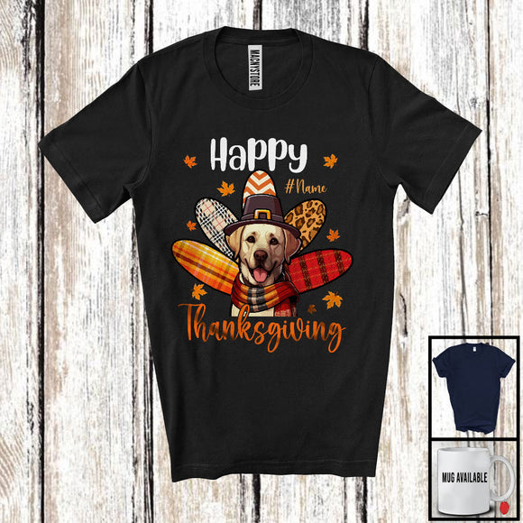 MacnyStore - Personalized Happy Thanksgiving; Adorable Custom Name Labrador Plaid Turkey Tail; Family T-Shirt