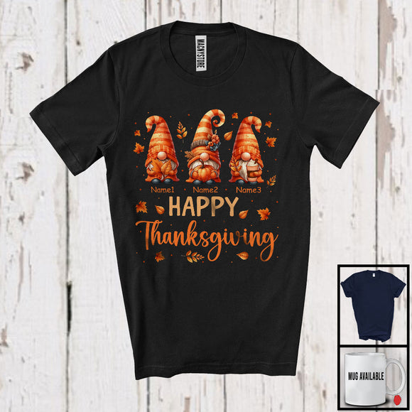 MacnyStore - Personalized Happy Thanksgiving; Amazing Custom Name Three Gnomes; Fall Autumn Gnomies T-Shirt