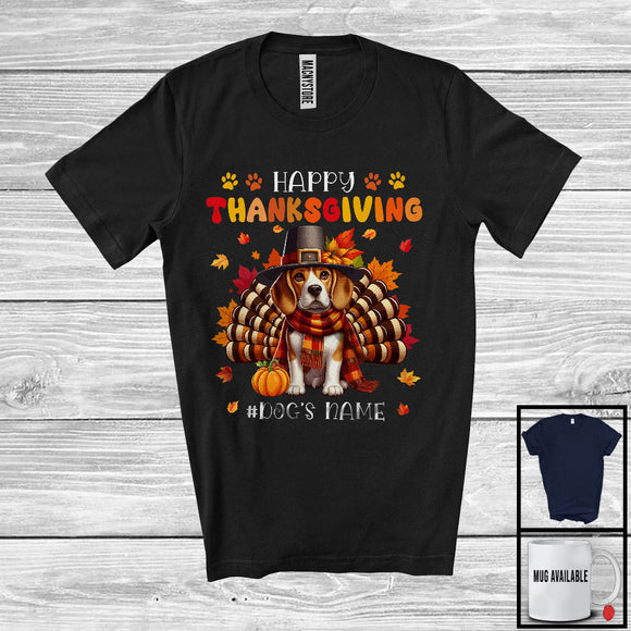 MacnyStore - Personalized Happy Thanksgiving; Amazing Custom Name Turkey Beagle; Fall Leaves T-Shirt