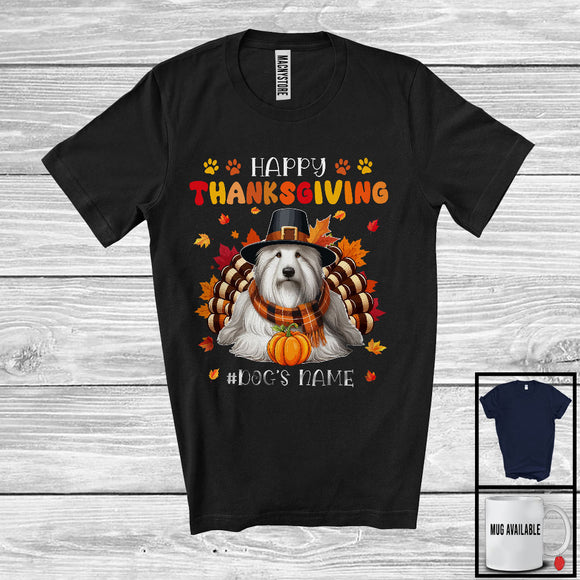 MacnyStore - Personalized Happy Thanksgiving; Amazing Custom Name Turkey Bearded Collie; Fall Leaves T-Shirt