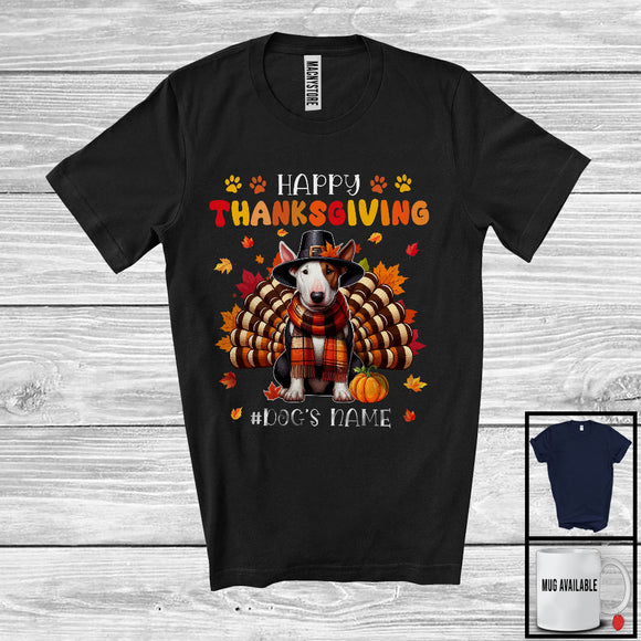 MacnyStore - Personalized Happy Thanksgiving; Amazing Custom Name Turkey Bull Terrier; Fall Leaves T-Shirt