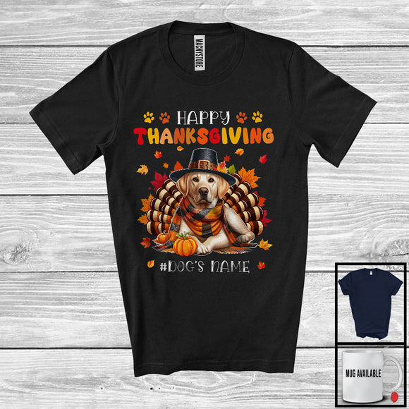 MacnyStore - Personalized Happy Thanksgiving; Amazing Custom Name Turkey Labrador Retriever; Fall Leaves T-Shirt