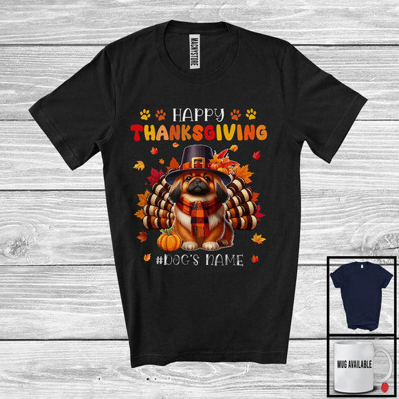 MacnyStore - Personalized Happy Thanksgiving; Amazing Custom Name Turkey Pekingese; Fall Leaves T-Shirt