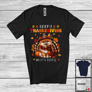 MacnyStore - Personalized Happy Thanksgiving; Amazing Custom Name Turkey Pomeranian; Fall Leaves T-Shirt