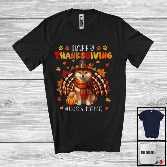 MacnyStore - Personalized Happy Thanksgiving; Amazing Custom Name Turkey Shiba Inu; Fall Leaves T-Shirt