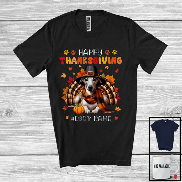 MacnyStore - Personalized Happy Thanksgiving; Amazing Custom Name Turkey Whippet; Fall Leaves T-Shirt