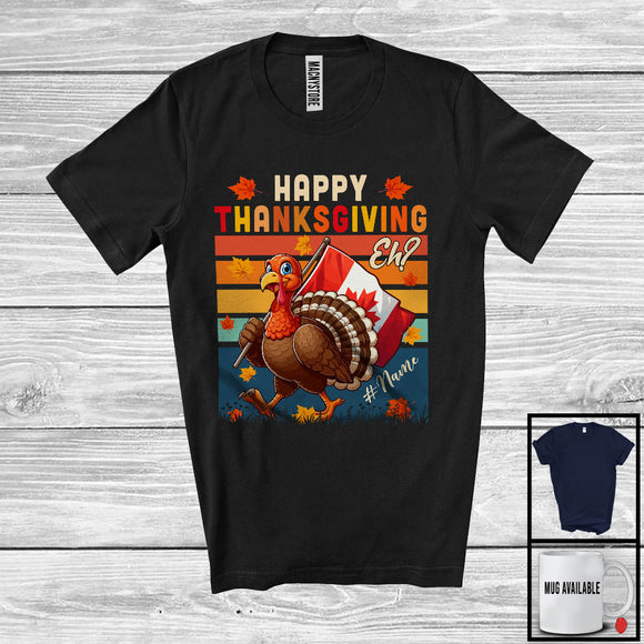 MacnyStore - Personalized Happy Thanksgiving; Proud Custom Name Turkey Canada Flag; Canadian Vintage Retro T-Shirt