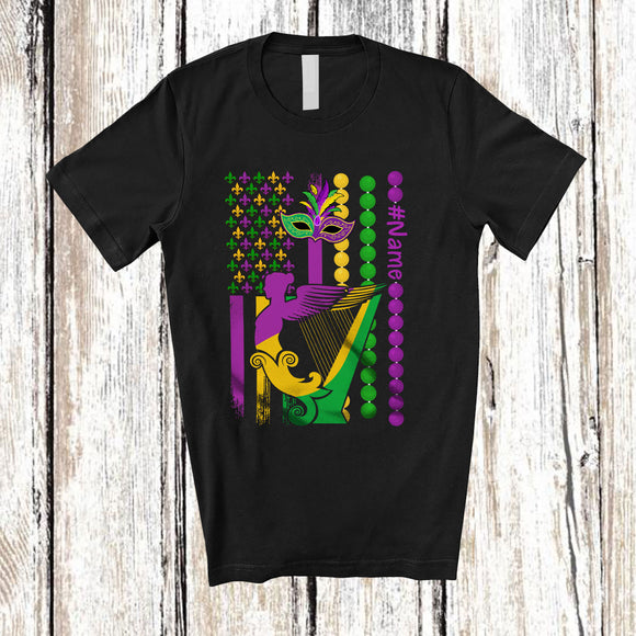 MacnyStore - Personalized Harp American Flag; Joyful Mardi Gras Custom Name Harp Musical Instruments Player T-Shirt