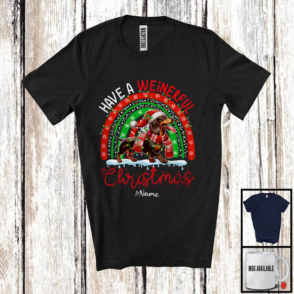 MacnyStore - Personalized Have A Weinerful Christmas; Wonderful Custom Name Santa Dachshund; Rainbow T-Shirt