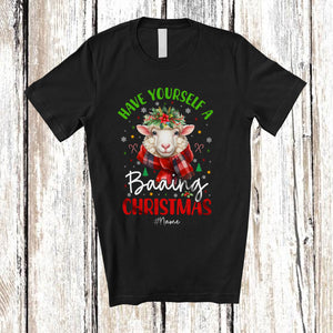 MacnyStore - Personalized Have Yourself A Baaing Christmas; Amazing Custom Name Sheep Flower; Farmer T-Shirt