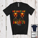 MacnyStore - Personalized He Likes My Turkey Breasts; Humorous Thanksgiving Chest; Custom Name Couple T-Shirt