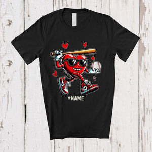 MacnyStore - Personalized Heart Playing Baseball; Joyful Valentine Hearts Sunglasses; Custom Name Player T-Shirt