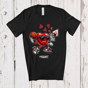 MacnyStore - Personalized Heart Playing Basketball; Joyful Valentine Hearts Sunglasses; Custom Name Player T-Shirt