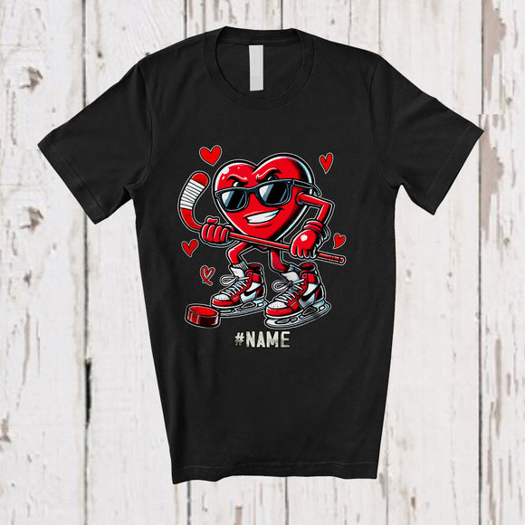 MacnyStore - Personalized Heart Playing Ice Hockey; Joyful Valentine Hearts Sunglasses; Custom Name Player T-Shirt