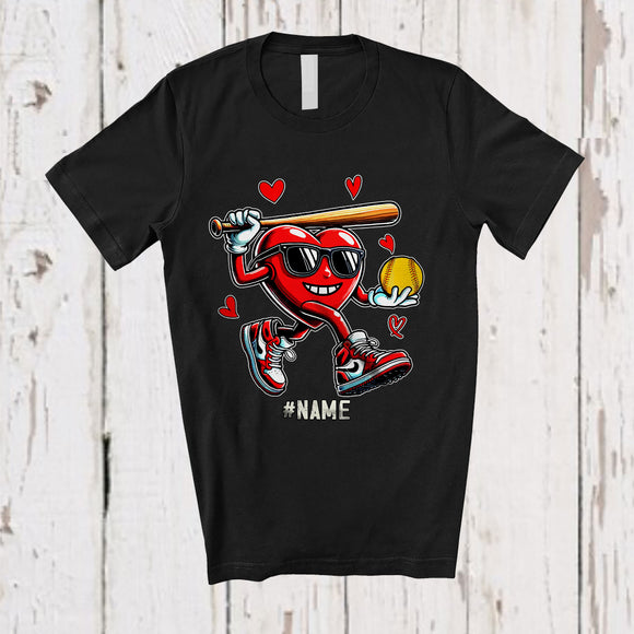 MacnyStore - Personalized Heart Playing Softball; Joyful Valentine Hearts Sunglasses; Custom Name Player T-Shirt