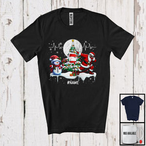 MacnyStore - Personalized Heartbeat Dabbing Santa Snowman; Joyful Christmas Tree Moon; Custom Name Nurse T-Shirt