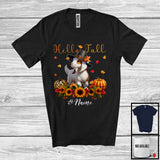 MacnyStore - Personalized Hello Fall; Adorable Thanksgiving Custom Name Goat Plaid Leopard Pumpkin; Farmer T-Shirt