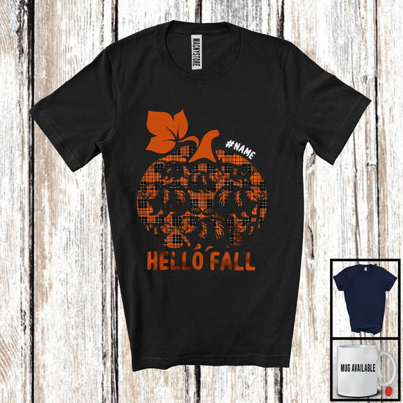 MacnyStore - Personalized Hello Fall; Cute Halloween Thanksgiving Pumpkin Shape Plaid; Custom Name Beaver T-Shirt