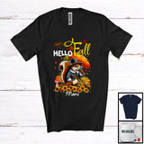 MacnyStore - Personalized Hello Fall; Lovely Thanksgiving Tree Pilgrim Squirrel; Custom Name Animal Lover T-Shirt