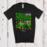 MacnyStore - Personalized Here For Shenanigans; Lovely St. Patrick's Day Custom Name Cat On Plaid Truck T-Shirt