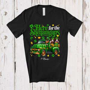 MacnyStore - Personalized Here For Shenanigans; Lovely St. Patrick's Day Custom Name Cow On Plaid Truck T-Shirt