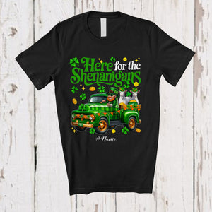 MacnyStore - Personalized Here For Shenanigans; Lovely St. Patrick's Day Custom Name Goat On Plaid Truck T-Shirt