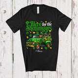 MacnyStore - Personalized Here For Shenanigans; Lovely St. Patrick's Day Custom Name Pug On Plaid Truck T-Shirt