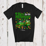 MacnyStore - Personalized Here For Shenanigans; Lovely St. Patrick's Day Custom Name Unicorn On Plaid Truck T-Shirt