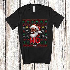 MacnyStore - Personalized Ho; Amusing Christmas Sweater Custom Name Afro Santa Face; Adult Couple T-Shirt