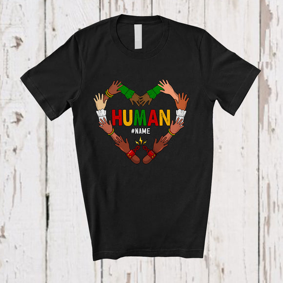 MacnyStore - Personalized Human; Proud Black History Month Hands Heart; Custom Name Afro African T-Shirt