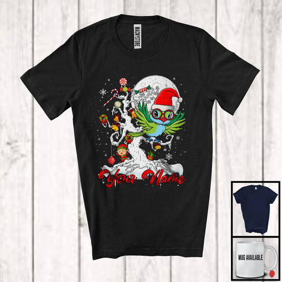 MacnyStore - Personalized Hummingbird Bird Santa On Christmas Tree, Adorable ELF Snow, Custom Name Bird Lover T-Shirt