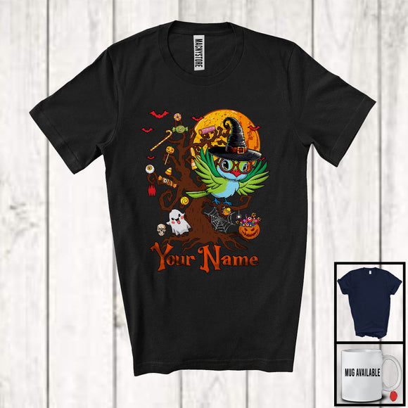 MacnyStore - Personalized Hummingbird Bird Witch On Tree, Horror Halloween Boo Candy, Custom Name Bird Lover T-Shirt