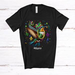 MacnyStore - Personalized Hummingbird With Mardi Gras Beads Jester Hat; Lovely Custom Name Hummingbird T-Shirt