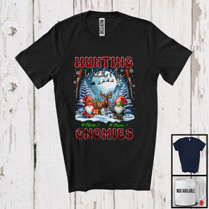 MacnyStore - Personalized Hunting With My Gnomies; Lovely Christmas Plaid Custom Name Couple Gnomes T-Shirt