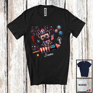 MacnyStore - Personalized Hyena Riding Firecracker, Lovely 4th Of July USA Flag Custom Name, Zoo Animal T-Shirt