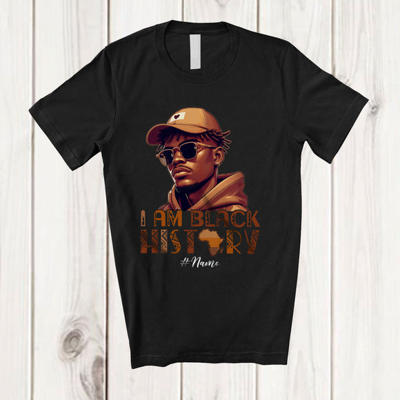 MacnyStore - Personalized I Am Black History; Custom Name Cool Afro Men With Cap Proud Black T-Shirt