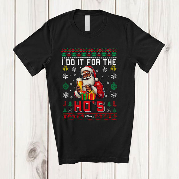 MacnyStore - Personalized I Do It For The Ho's; Joyful Christmas Custom Name Afro Santa Drinking Beer; Sweater T-Shirt