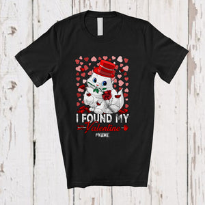 MacnyStore - Personalized I Found My Valentine; Lovely Cat Holding Rose Hearts; Custom Name Couple T-Shirt