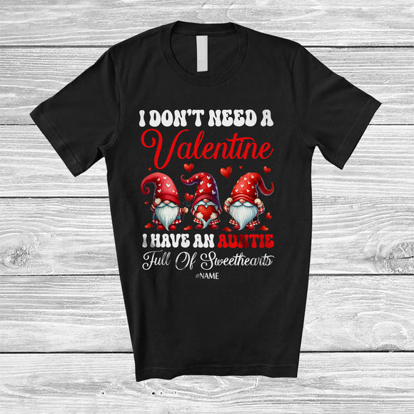 MacnyStore - Personalized I Have An Auntie Full of Sweethearts; Adorable Valentine Custom Name Three Gnomes T-Shirt