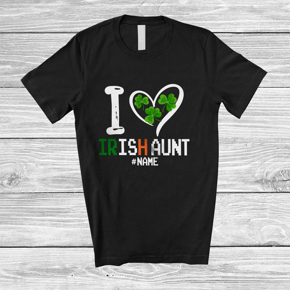 MacnyStore - Personalized I Heart Irish Aunt; Lovely St. Patrick's Day Shamrocks; Custom Name Family T-Shirt