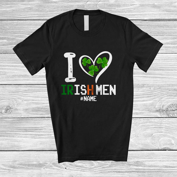 MacnyStore - Personalized I Heart Irish Men; Lovely St. Patrick's Day Shamrocks; Custom Name Family T-Shirt